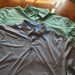 Mens FootJoy Lot Of 2 Polo Shirt Blue/Teal Golf Stretch Striped Performane Prep